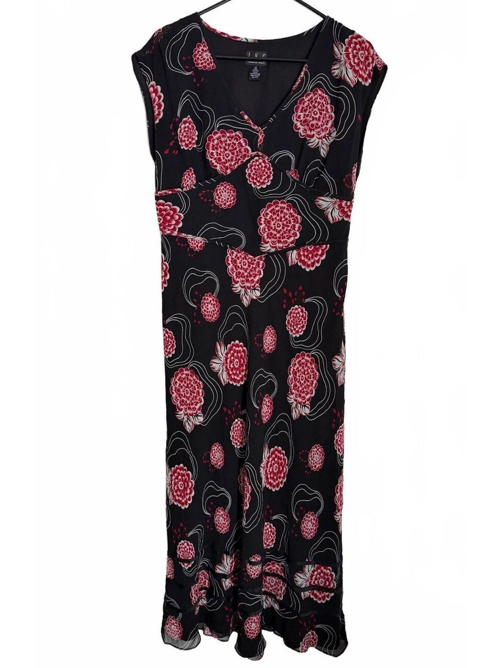 INC International Concepts Silk Dress Size 12 Maxi Floral Tropical Coquette Girl